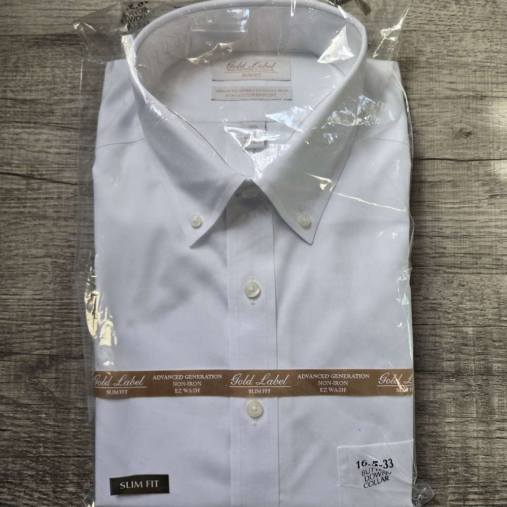 Roundtree & Yorke White Men's Dress Shirt Button-Down Collar